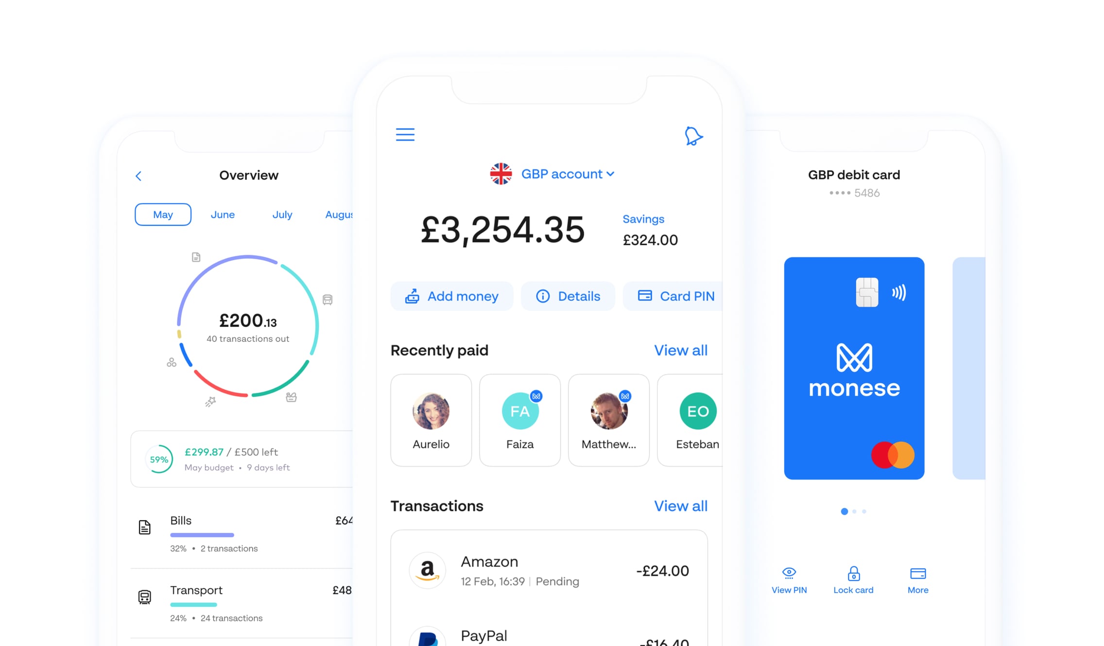 Monese product design — phones and app UI