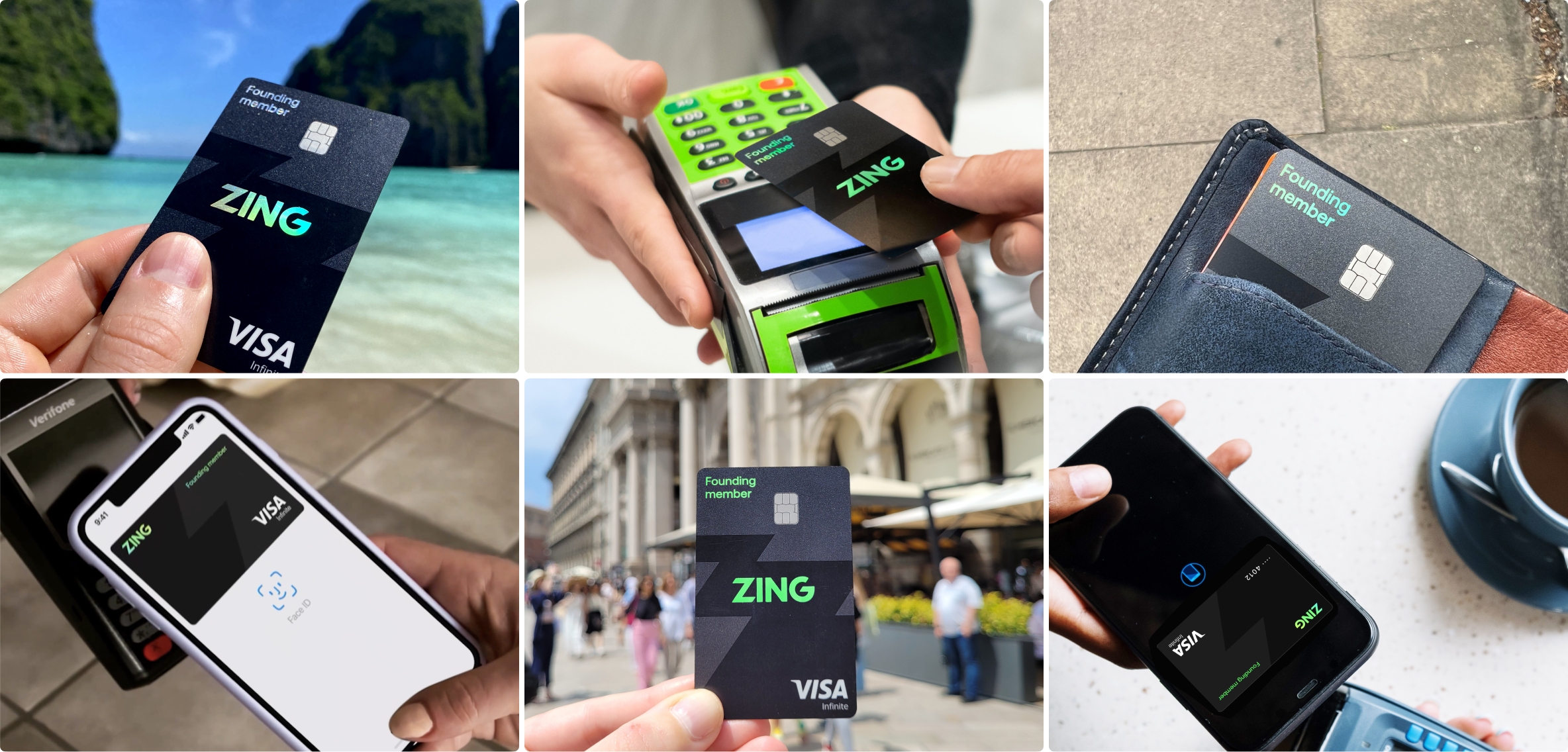 Zing physical and digital card in real-world use: contactless payments, mobile wallet, travel, and retail