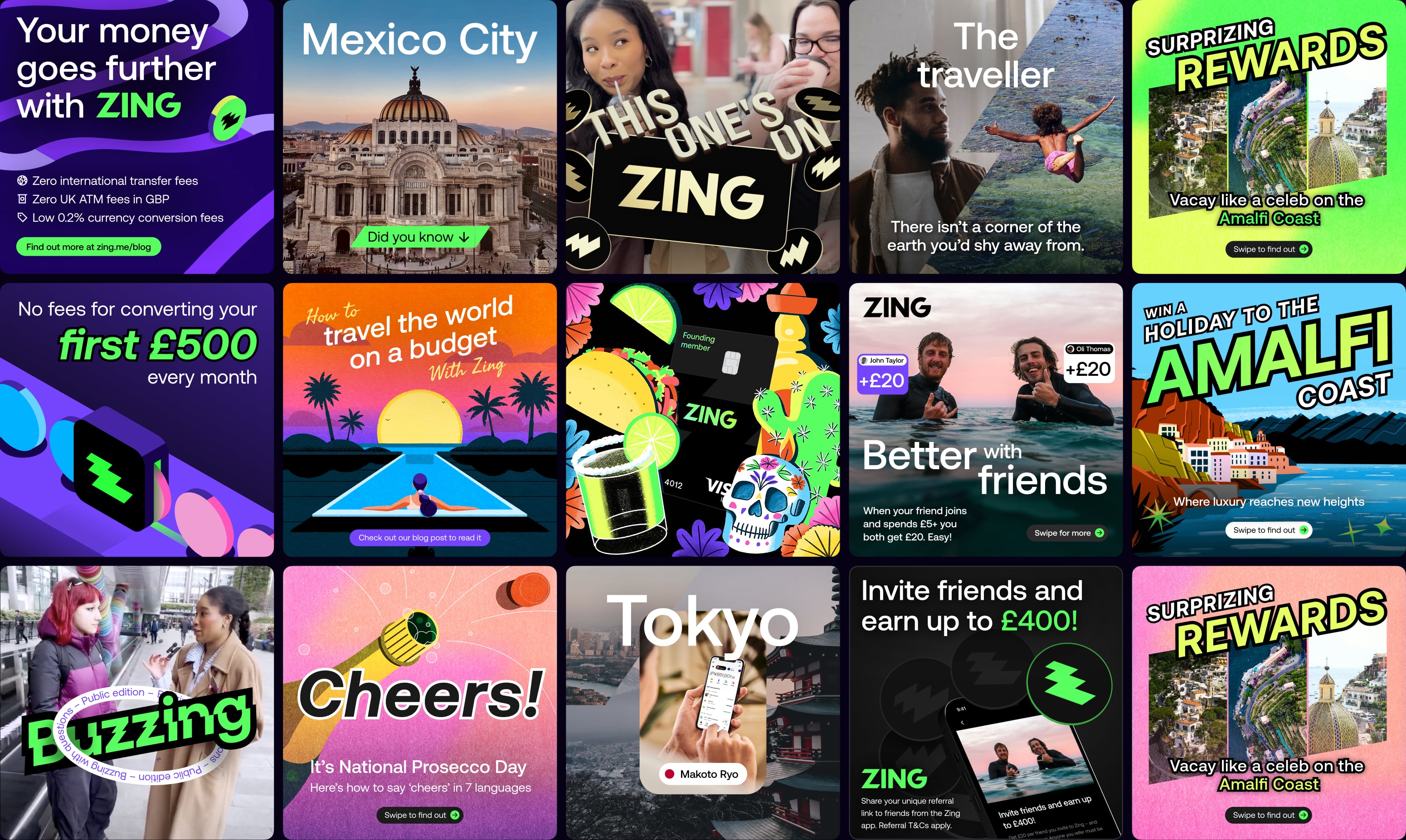 Social media templates and creative direction for Zing's social presence