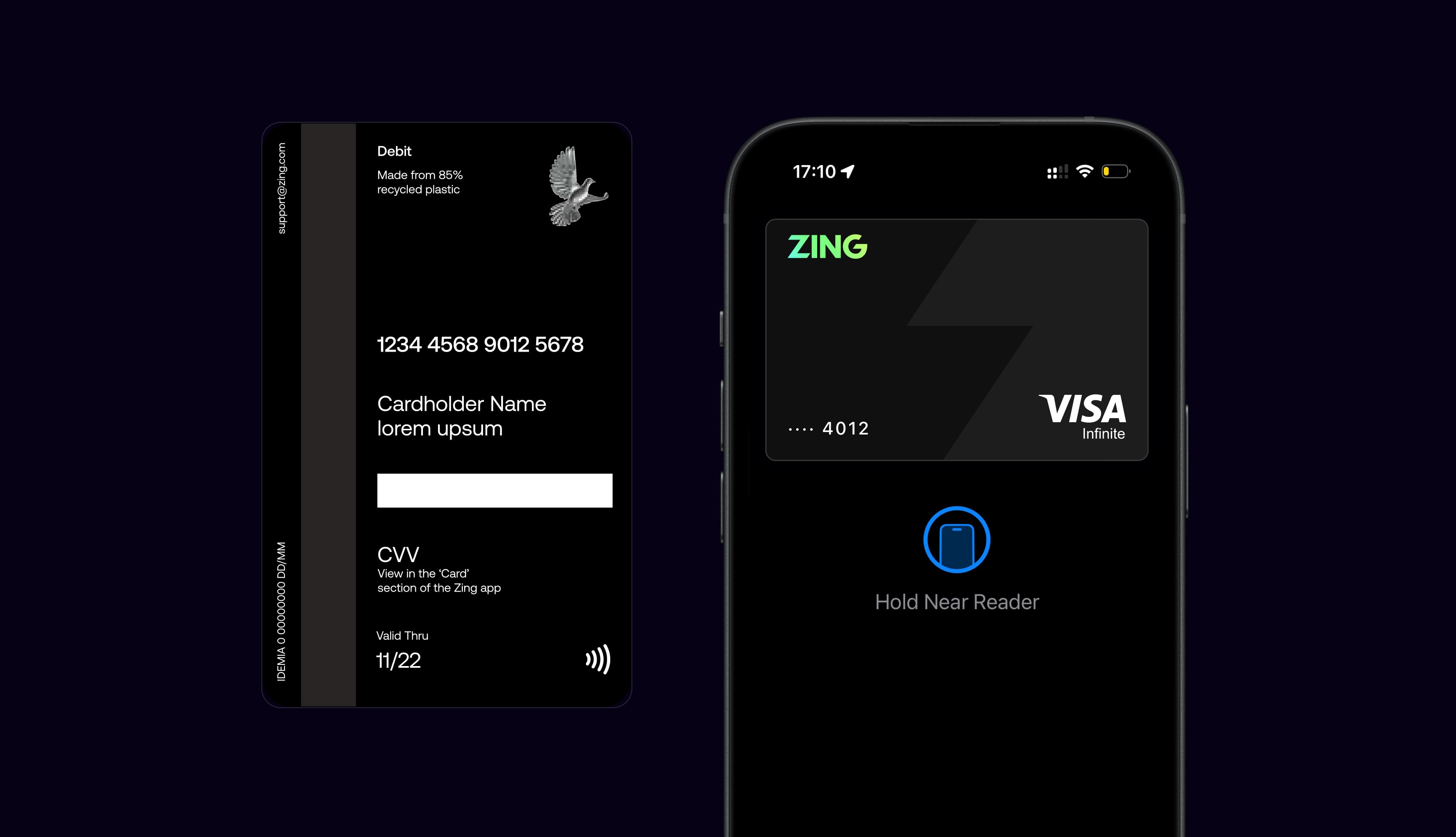 Zing debit card physical design