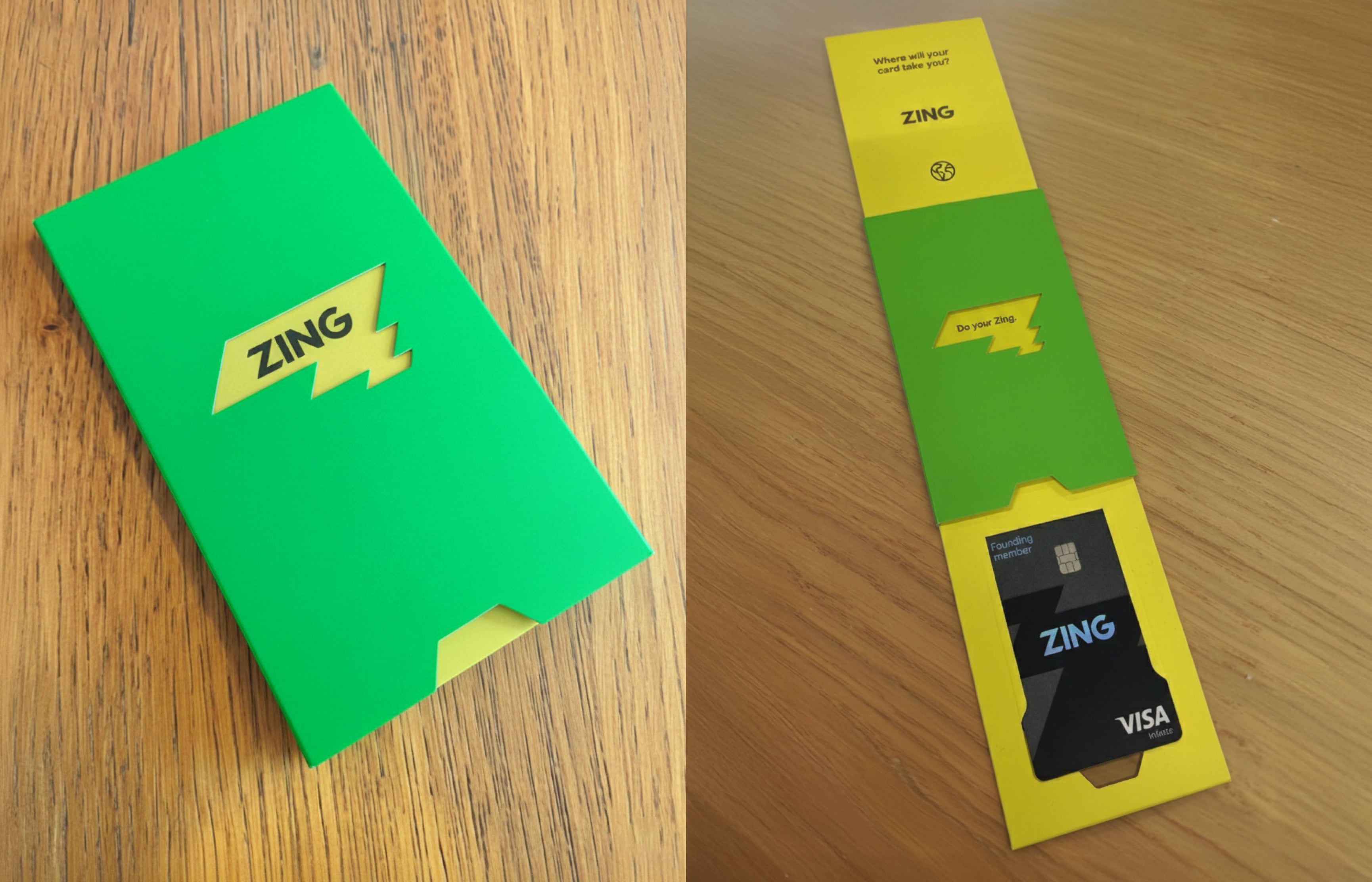 Zing debit card packaging